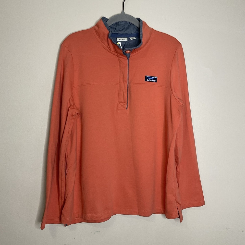 L.L. Bean henley sweatshirt Men's womens Size L Coral long sleeve mock neck